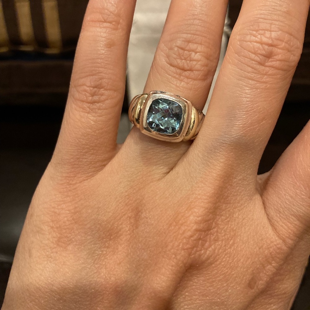Authentic DAVID YURMAN
Sterling Silver And 14k Gold Blue Topaz Ring Size 6